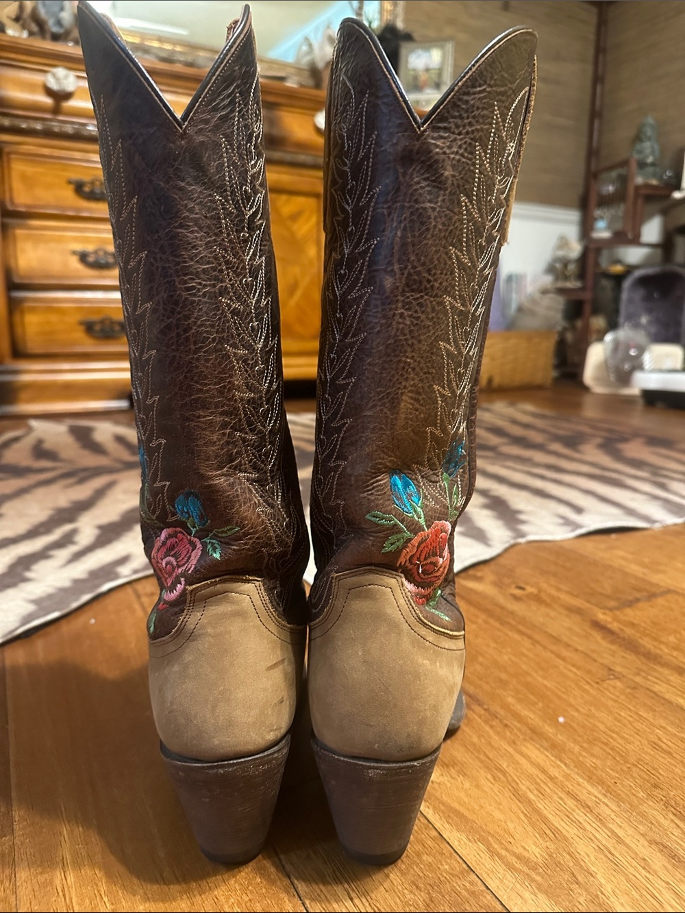 Lane Junk Gypsy Brown Embroidered Snake & Rose Western Heeled Boots 9 1/2 - Picture 4 of 7